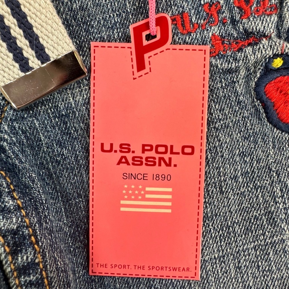 U.S. Polo Assn Jeans Girls 12 Blue Ramie Cotton Y2K Butterfly Embroidered Belted - Picture 8 of 16